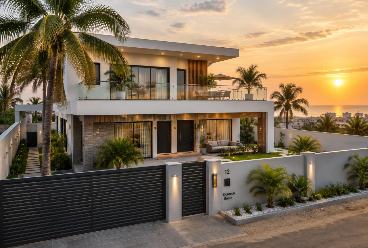 Villa contemporaine au coucher du soleil